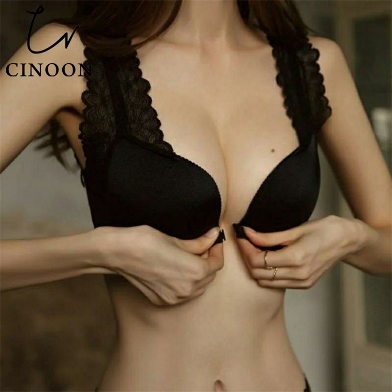 Women Sexy Front Closure Bra Lace Straps Lingerie Push Up Bralette Comfortable Underwear No Steel Ring Breathable Brassiere 220511