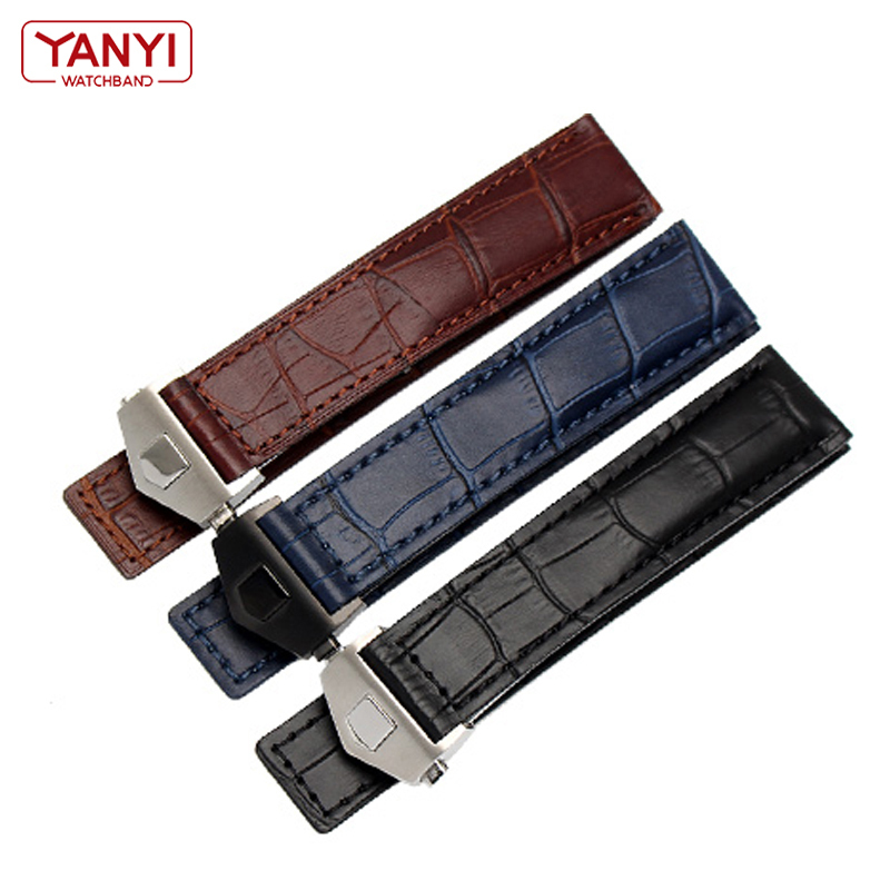 Genuine leather bracelet 19mm 20mm 22m for tag heuer watchband men wristwatches band accessories fold buckle leather watch strap 220620
