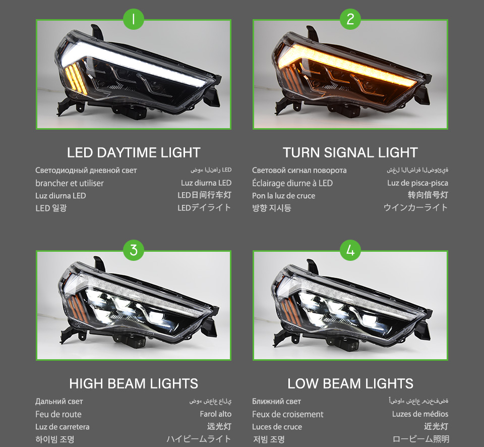 auto parts head lamp For Toyota 4 Runner LED Headlight 20 13-20 20 DRL Bi-Xenon Lens front daytime stream turn signal lights
