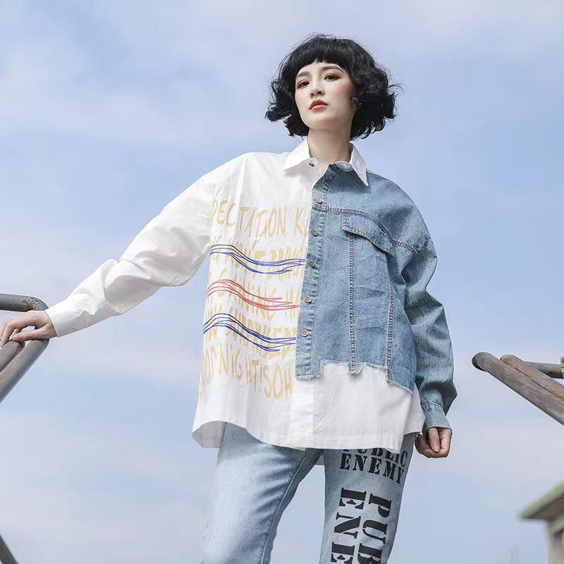 Women's Blouses & Shirts Fashion Brand Design Denim And Shirt Stitching White For Women 2022 Autumn Casual Loose Designer Streetwear Tops
Women's Blouses & Shirts Fashion Brand Design Denim And Shirt Stitching White For Women 2022 Autumn Casual Loose Designer Streetwear Tops