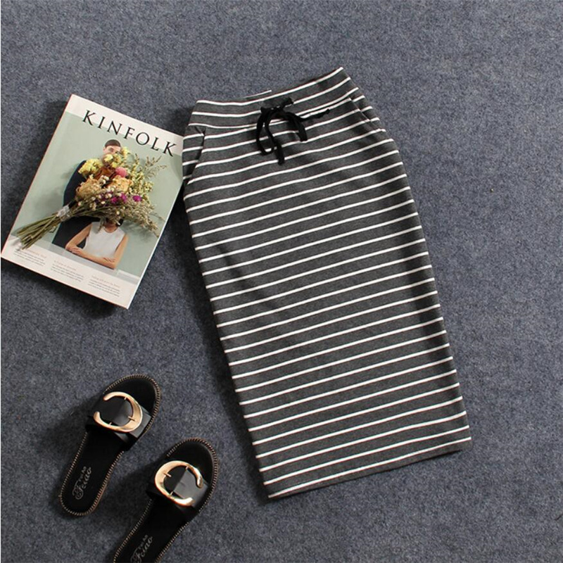 Korean Womens Black White Striped One-Step Skirt Spring Summer Woman Casual Pocket Mid-length Slim Bag Hip Skirts Female 220317