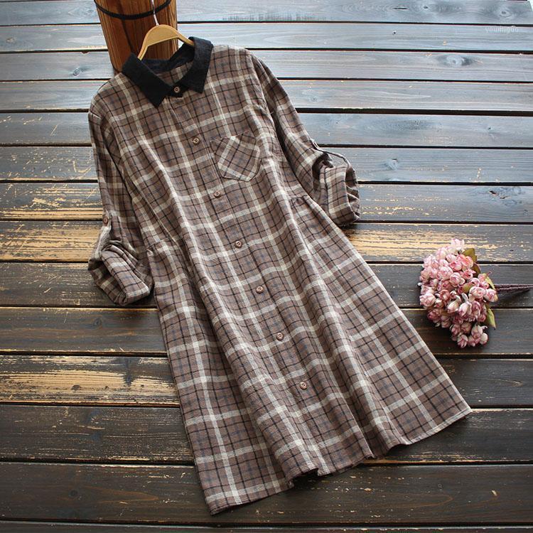 Autumn Women Long Shirt Mori Girl Literary Turndown Collar Sleeve Linen Plaid Tops Women's Blouses & Shirts, Black
Autumn Women Long Shirt Mori Girl Literary Turndown Collar Sleeve Linen Plaid Tops Women's Blouses & Shirts, Black