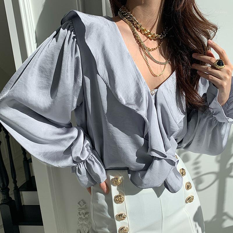 Early Spring V-neck Ruffles Flare Sleeve Basic Shirt Loose Oversize Lazy Style Tope Women's Elegant Fashion Outwear 2022 Blouses & Shirts, Light blue
Early Spring V-neck Ruffles Flare Sleeve Basic Shirt Loose Oversize Lazy Style Tope Women's Elegant Fashion Outwear 2022 Blouses & Shirts, Light blue