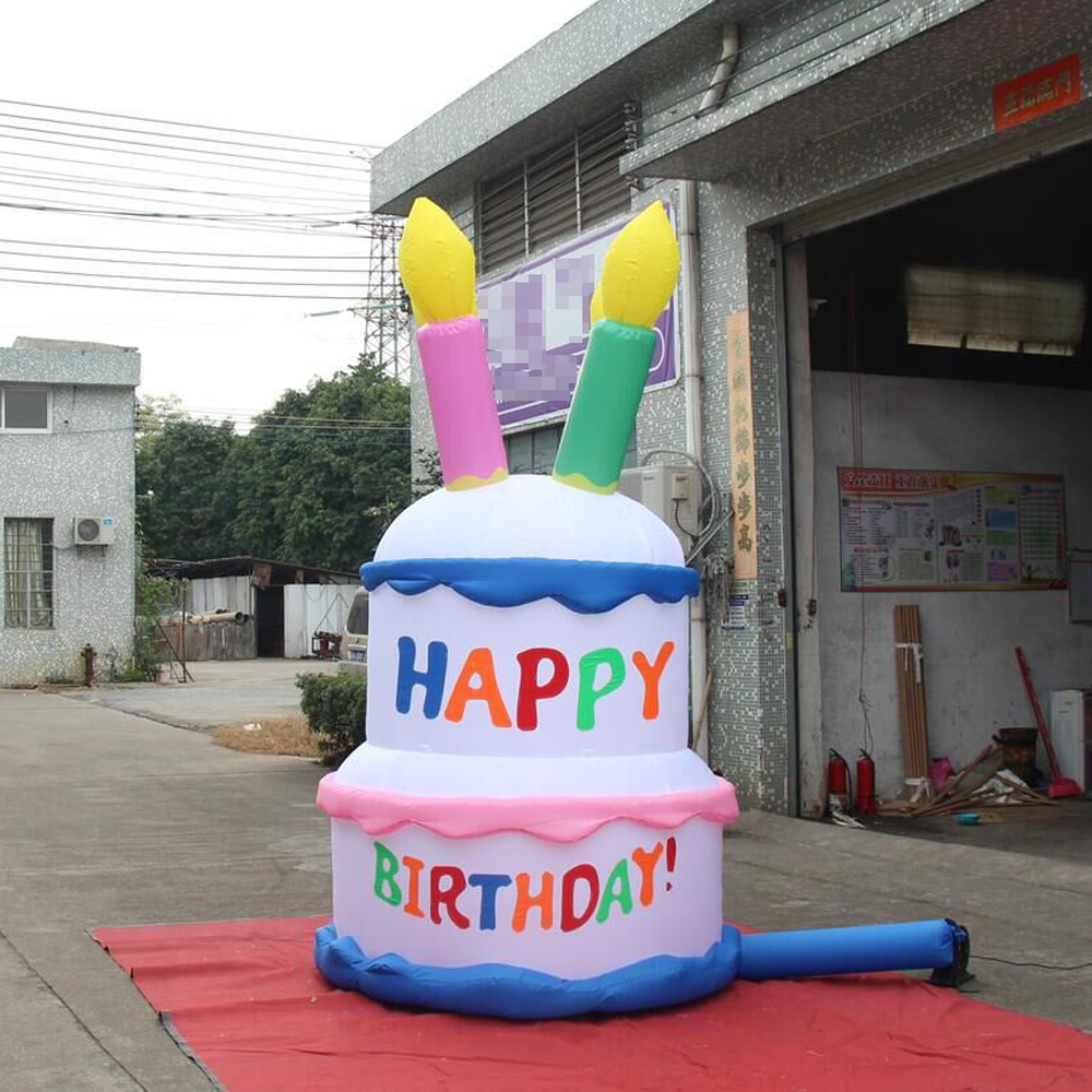 giant inflatable happy birthday cake model for party decoration outdoor event with 3 Meters tall oxford or pvc material