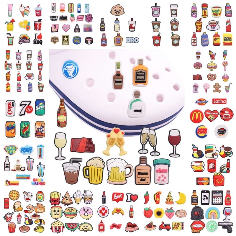 50Pcs 33 kinds of Drinks Coffee Tea Food Pizza Shoes Decorations Buckle Charms Fit Wristbands Croc Jibz Accessories Kids Gift
50Pcs 33 kinds of Drinks Coffee Tea Food Pizza Shoes Decorations Buckle Charms Fit Wristbands Croc Jibz Accessories Kids Gift