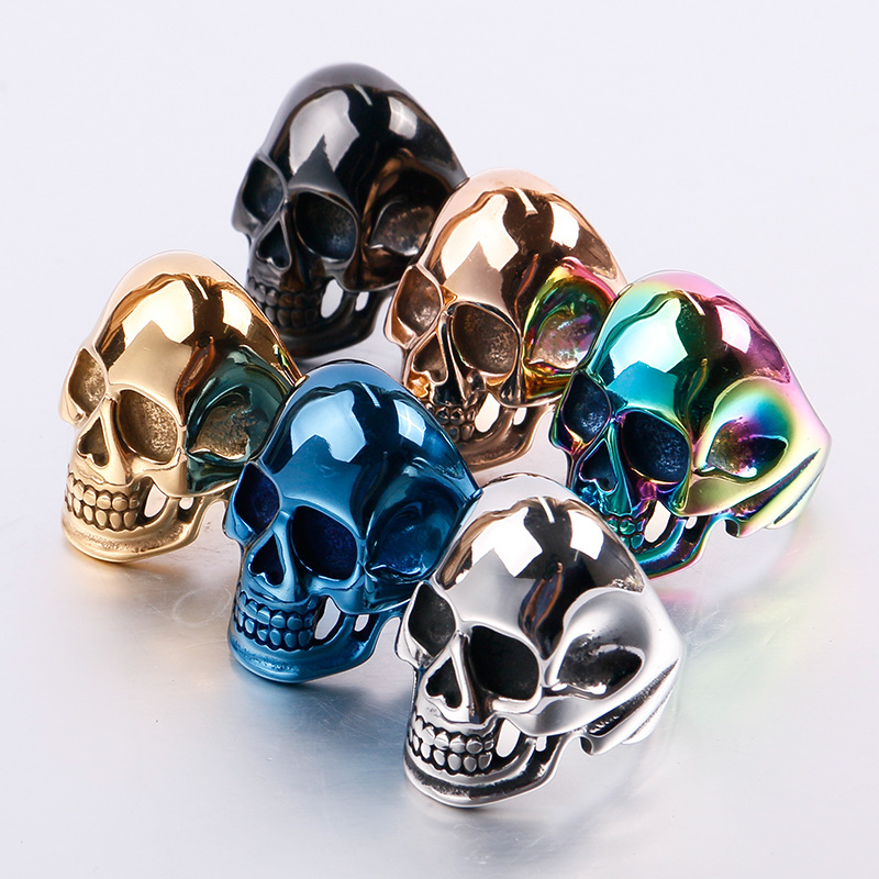 Punk Style Personality Skull Ring Colorful Stainless Steel Rings Jewelry