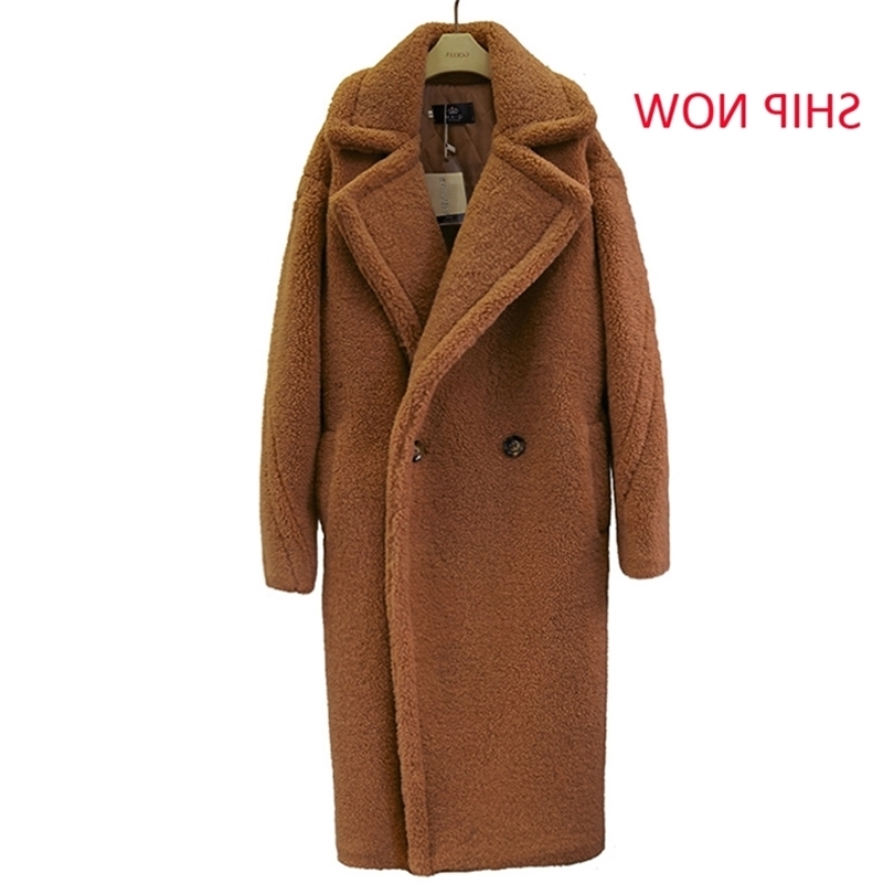 SHIP NOW new teddy faux long women lamb fur 10 color thick coat T200506