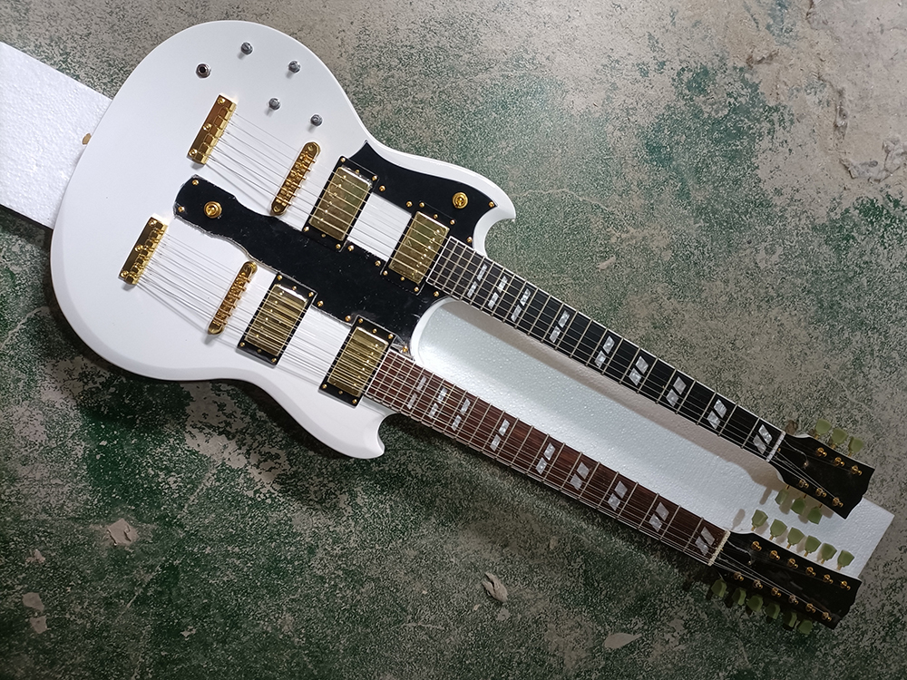 Factory Double Neck Left handed Electric Guitar,6+12 strings,White color,Rosewood Fretboard,Gold Hardwares,Mahogany Body and Neck,Can be Customized
Factory Double Neck Left handed Electric Guitar,6+12 strings,White color,Rosewood Fretboard,Gold Hardwares,Mahogany Body and Neck,Can be Customized