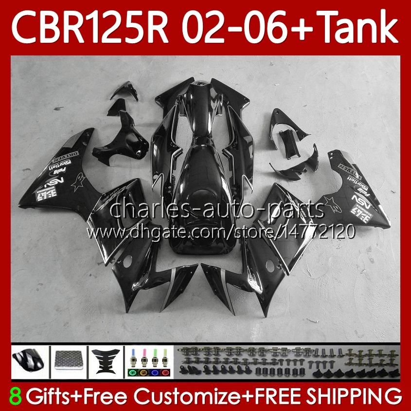 Body +Tank cover For HONDA CBR-125R 125CC CBR125RR CBR 125 R CC 02-06 Bodywork 124No.18 CBR-125 CBR125R Gloss Black 02 03 04 05 06 CBR 125R 2002 2003 