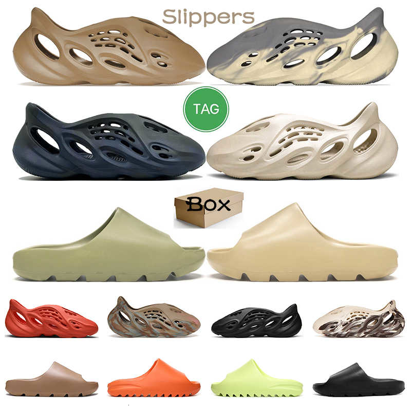 

Box with Slippers Designer Slides for Mens Womens Sandals Desert Sand Earth Brown Bone Glow Green Resin Mineral Blue Trainers, #15 mxt moon gray