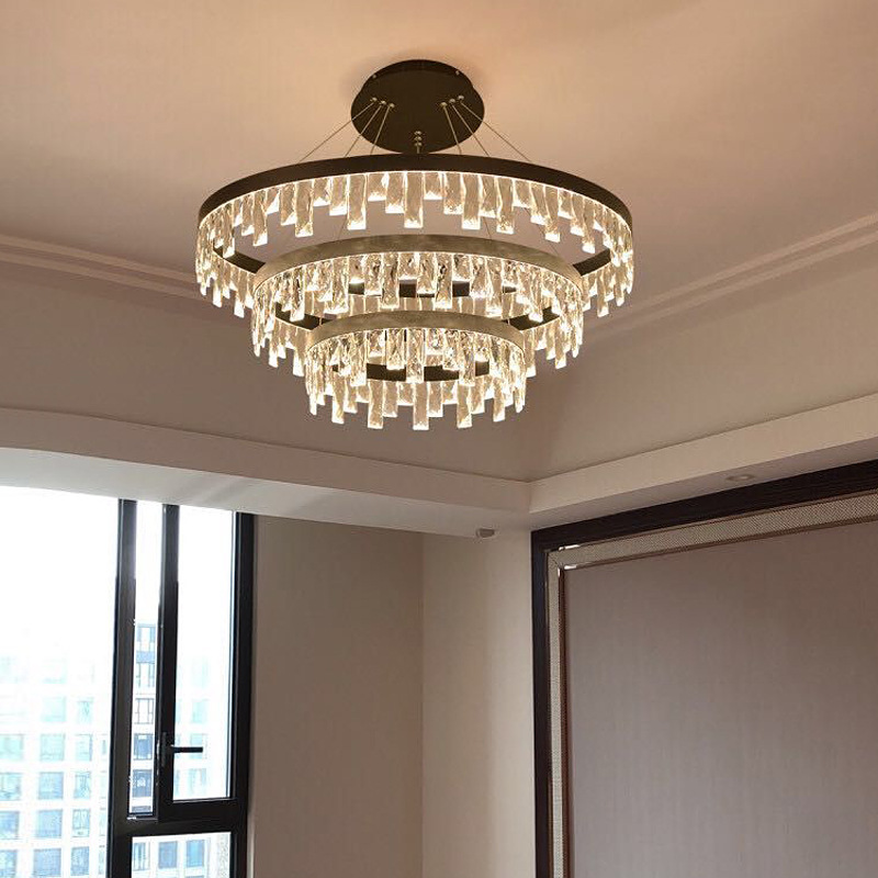 Lustre en cristal nordique lumière salle à manger led lampe suspendue lampes suspendues modernes escalier anneau lustres plafond suspendus lumièr