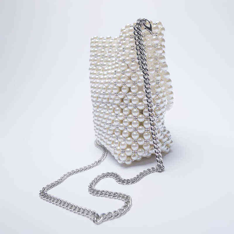 Evening Bags New Pearl Beaded White Fairy Portable Messenger Chain Female Purses and Handbags Cross Body Woman 220513