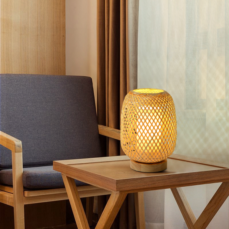 Vintage Bamboo handicraft Table Lamps Handmade bedroom bedside desk lights living room decor warm bamboo wood lamp