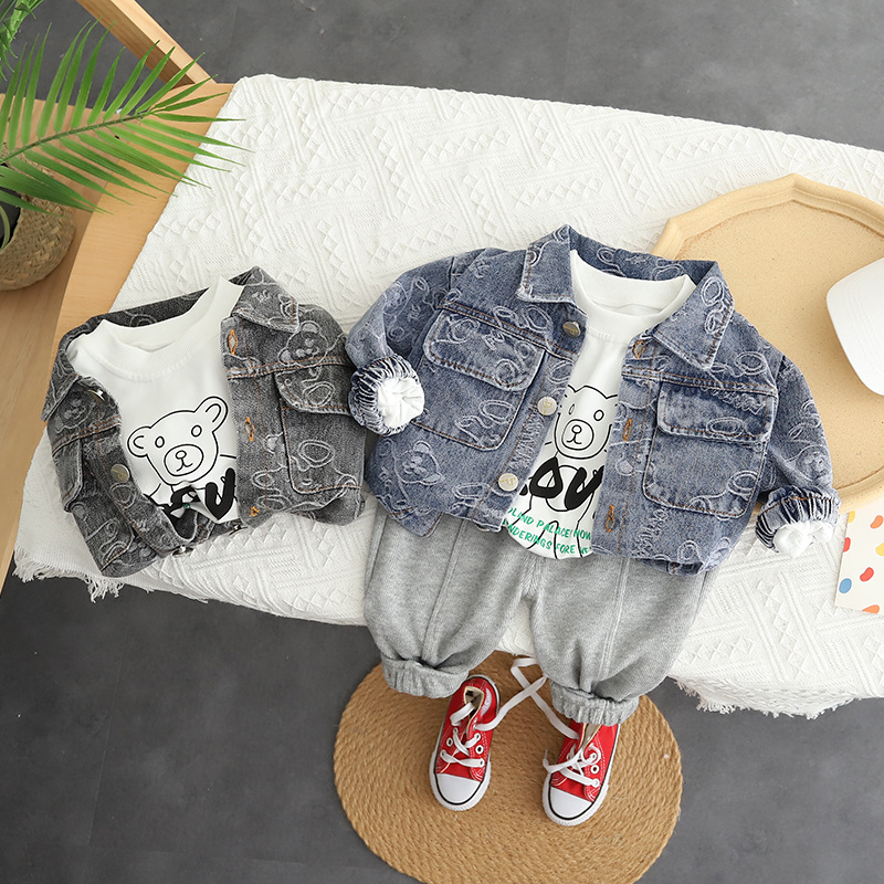2022 Spring Autumn Children Boys 3PCS Clothing Set Washed Denim Baseball Jacket Cotton Sweatshirts Casual Pants Baby Boy Clothes, Blue
2022 Spring Autumn Children Boys 3PCS Clothing Set Washed Denim Baseball Jacket Cotton Sweatshirts Casual Pants Baby Boy Clothes, Blue
