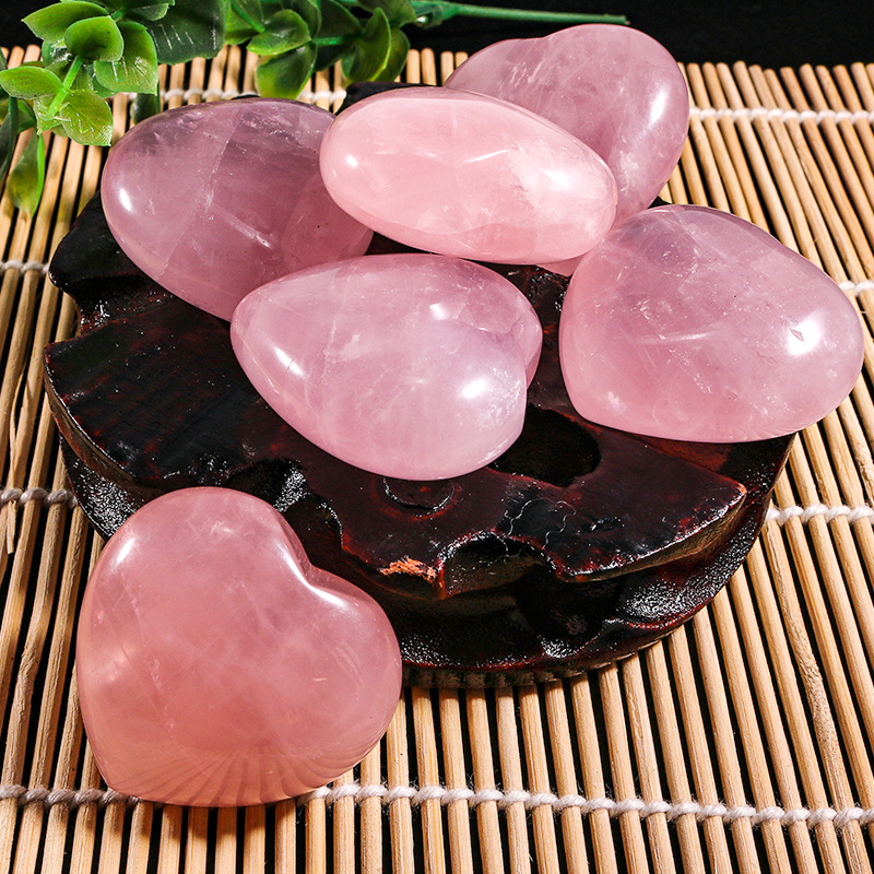 Natural pink Crystal Stone Ornaments Carved 40*20MM Heart Chakra Reiki Healing Quartz Jewelry Making Home Decor