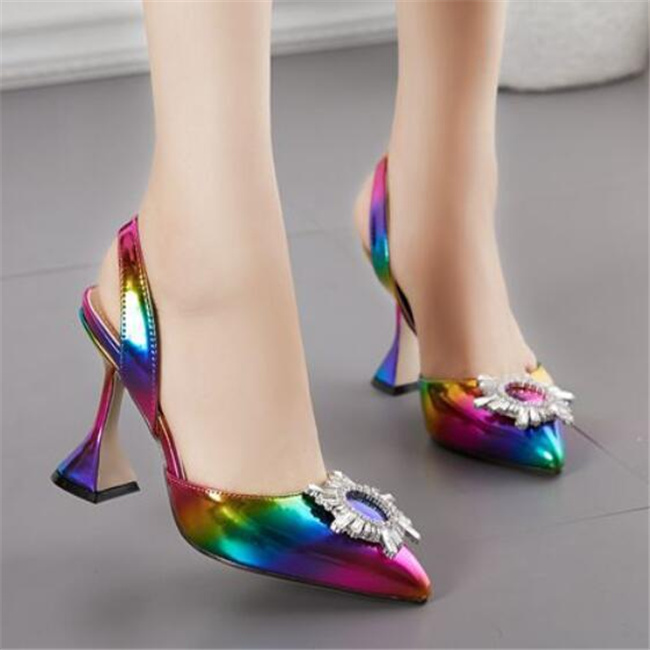 Top Quality Womens Sandals Design Crystal Diamond Sun-Flower Women Pointed Toe Pumps Fashion Rainbow Multicolor Strange Cup High Heels