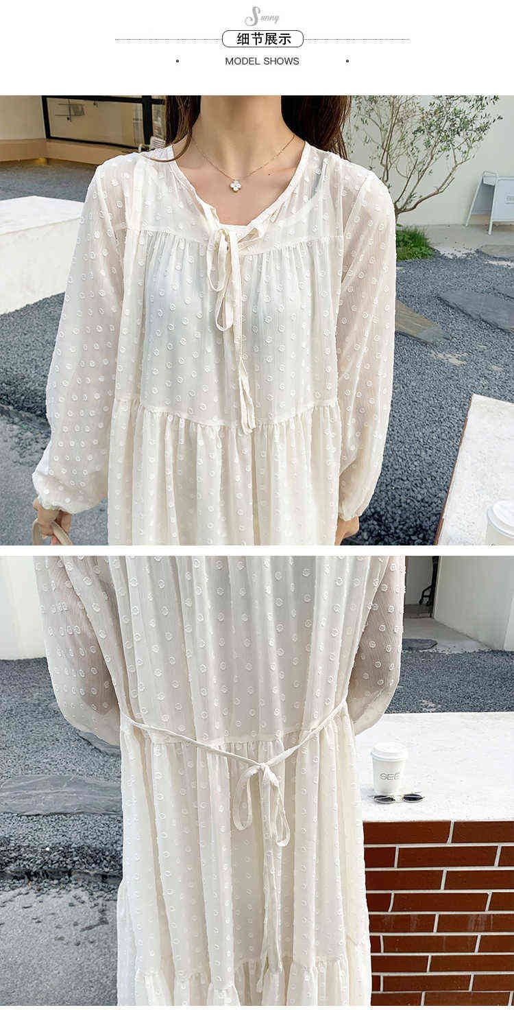 Spring New Maternity Dress Temperament Long Loose Pregnant Woman Beach Dress With Lining Long Lantern Sleeves Chiffon Dress J220628