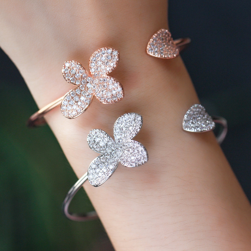 Choucong Wedding Bracelets Luxury Jewelry 18K White Rose Gold Fill Pave White Sapphire CZ Diamond Party Gemstones Women Open Adjustable Bangle For Lov