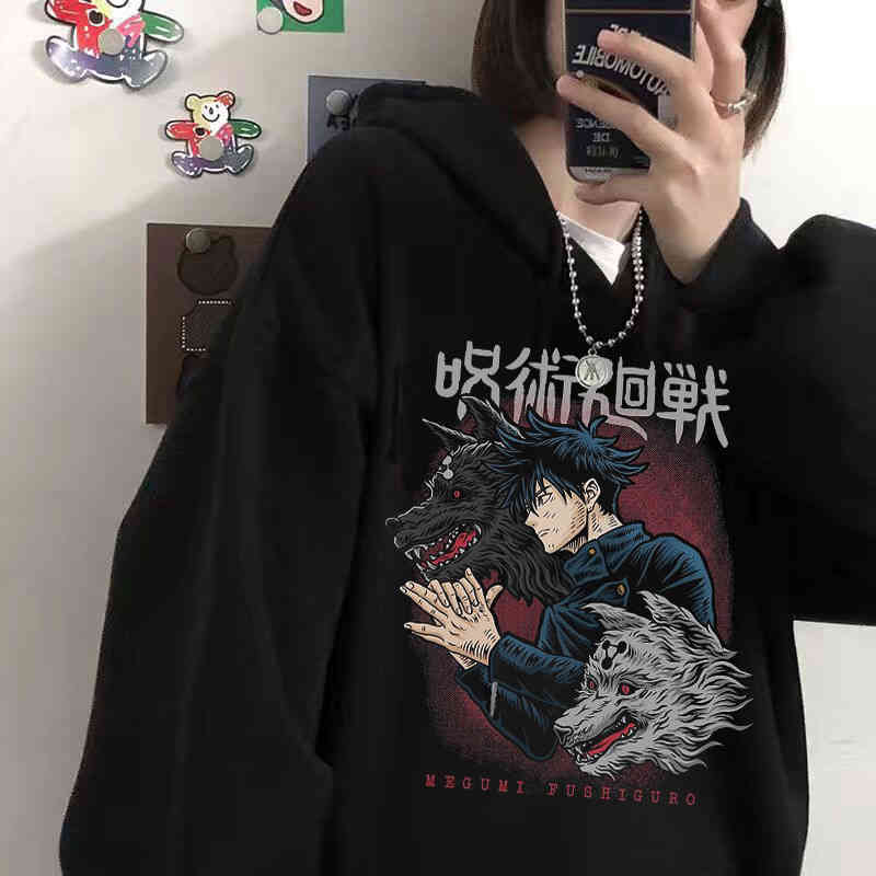 

Men's Hoodies Japanese Anime Jujutsu Kaisen Hoodie Yuji Itadori Cartoon Sweatshirts Kawaii Gojo Satoru Graphic Streetwear, Pure black