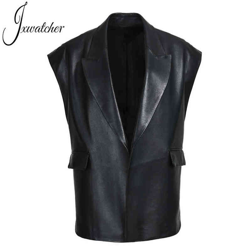 Jxwatcher Women Real Leather Vest 2022 New Spring Fall Loose Vest Ladies Sleeveless High Quality Leather Gilet J220727, Black 
Jxwatcher Women Real Leather Vest 2022 New Spring Fall Loose Vest Ladies Sleeveless High Quality Leather Gilet J220727, Black