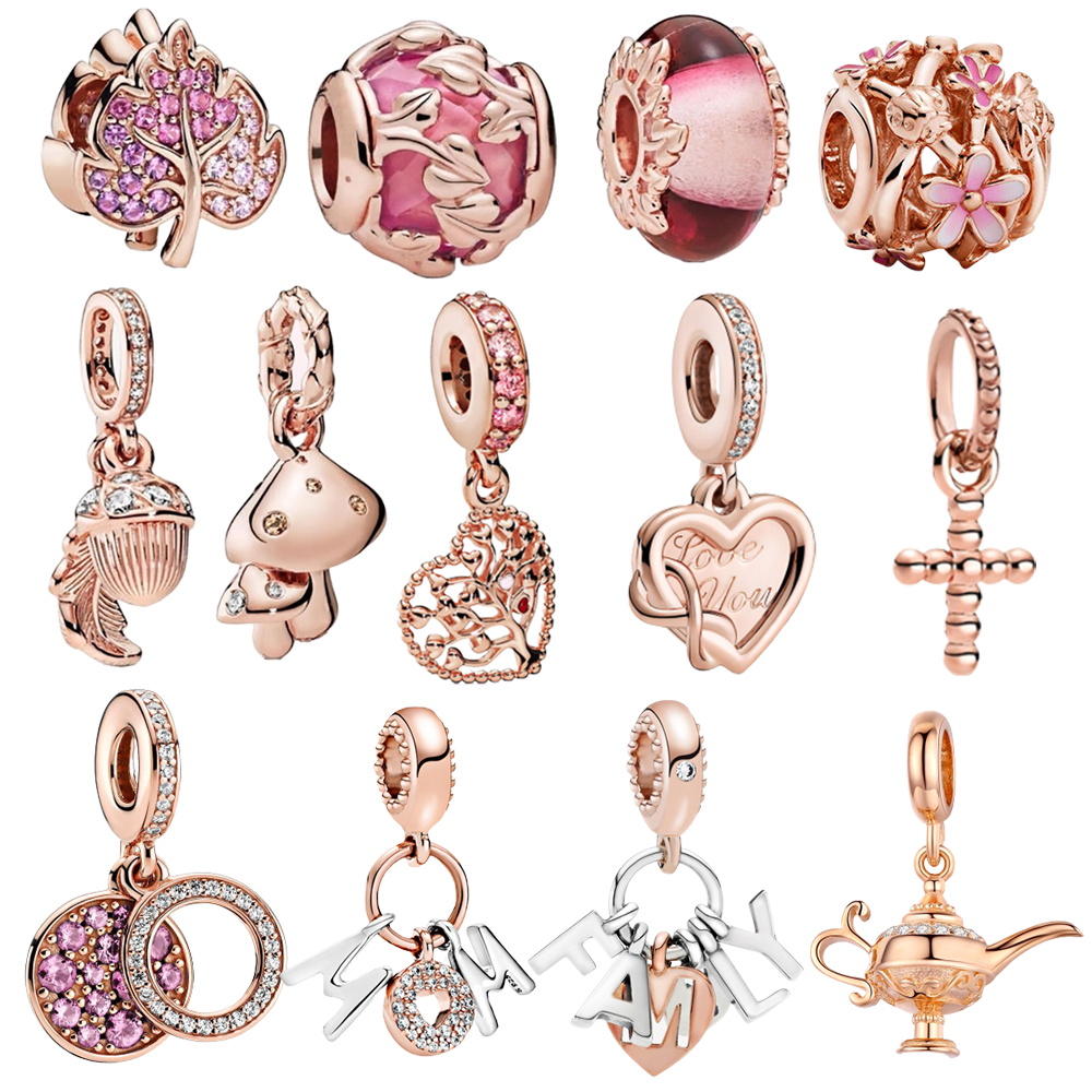 Popular High Quality 925 Sterling Silver Fall Flower Pink Collection Charm Beads For S925 Snake Bracelet Women DIY Jewelry Fashion Accessories