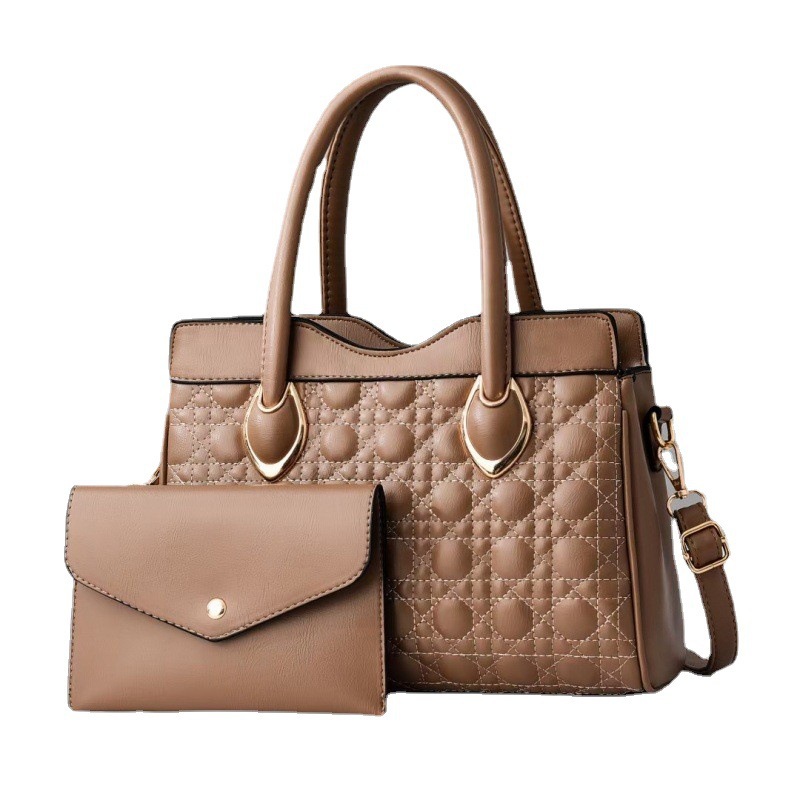 ladies leathers shoulder bags classic solid color embossed backpack street trend Joker leather two-piece handbag large capacity sewing plaid handbag