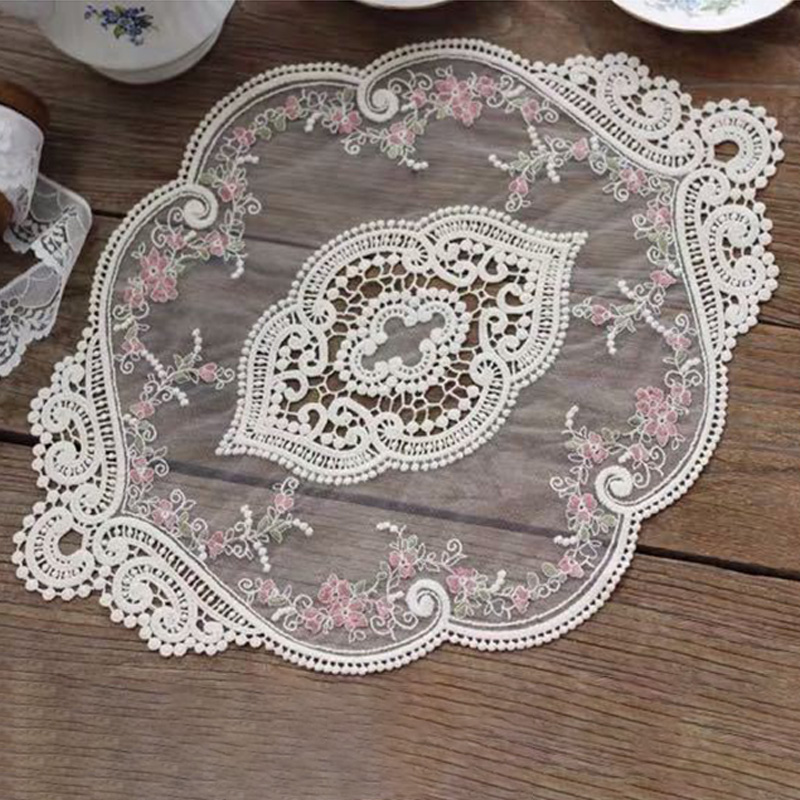 

Vintage French Lace ins Table Mat Ins Embroidered Lace Tablecloth Pastoral European Style Bedside Table Decoration Rose Placemat, As show