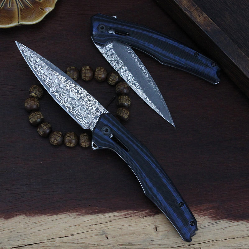 R0707 Pocket Folding Knife VG10 Damascus Steel 76 layers Blade Blue G10 Handle Ball Bearing Flipper Fast Open Knives
R0707 Pocket Folding Knife VG10 Damascus Steel 76 layers Blade Blue G10 Handle Ball Bearing Flipper Fast Open Knives
