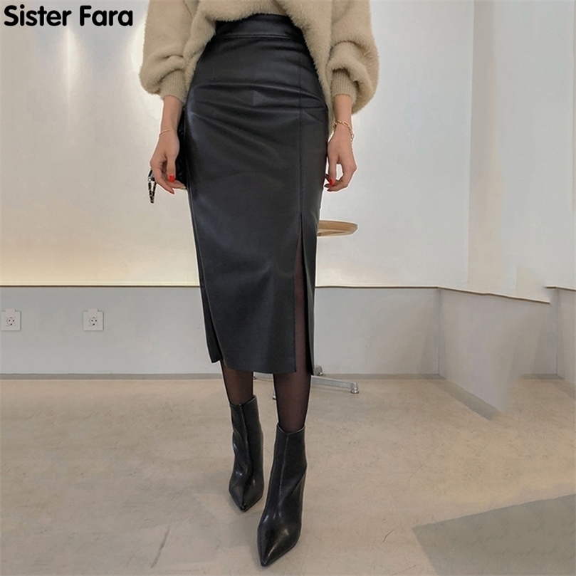 Sister Fara Spring Solid Split Half Skirt Women High Waist Slim Pencil Office Lady All-match Straight Mid s 220317