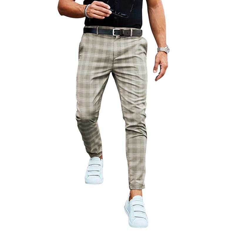 Mens Plaid Check Casual Trousers Skinny Stretch Chinos Slim Fit Pant For Stylish Gentlemen