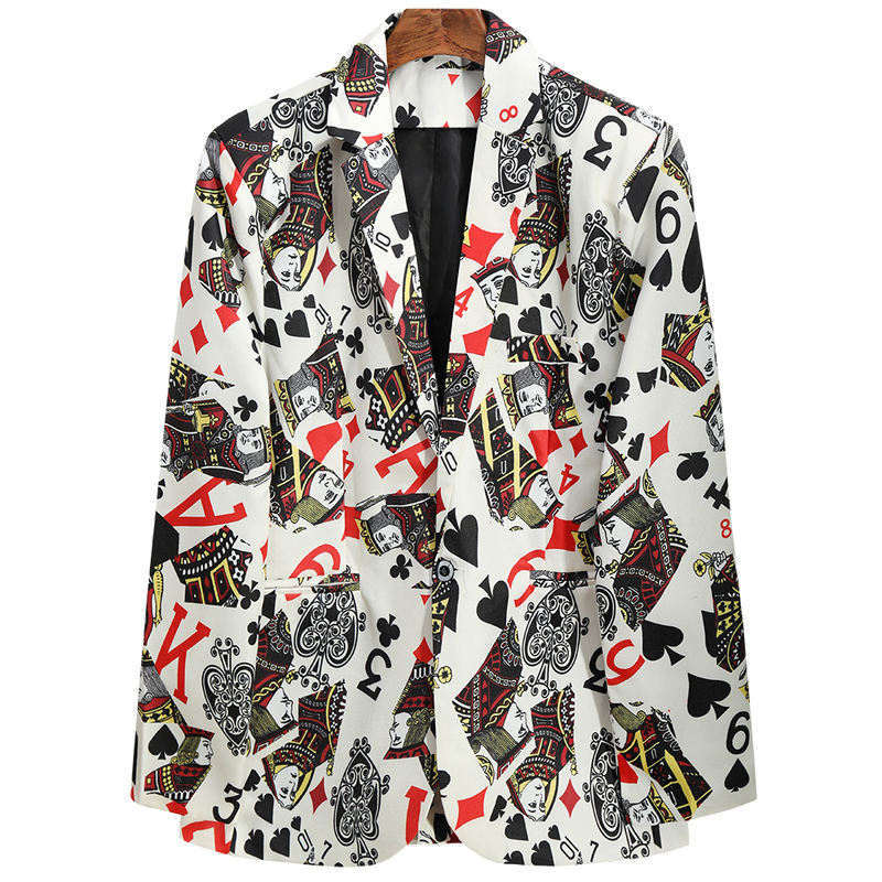 Fashion Style Mens Korean Version Poker Printed Perform Blazer Vintage Blazer for Men Casual Business Party Wedding Dress 220725