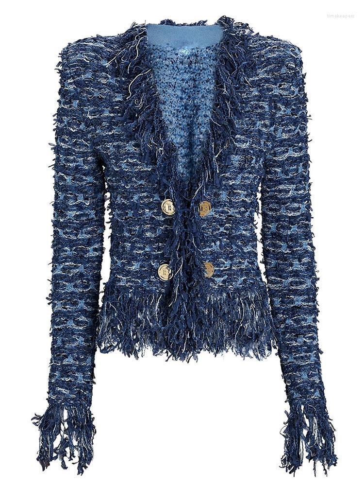 Women' Knits & Tees QUALITY Est 2022 Fall Winter Fashion Designer Jacket Women Lion Buttons Embellished Tassel Knitted CardiganWomen' Time, Blue
Women' Knits & Tees QUALITY Est 2022 Fall Winter Fashion Designer Jacket Women Lion Buttons Embellished Tassel Knitted CardiganWomen' Time, Blue