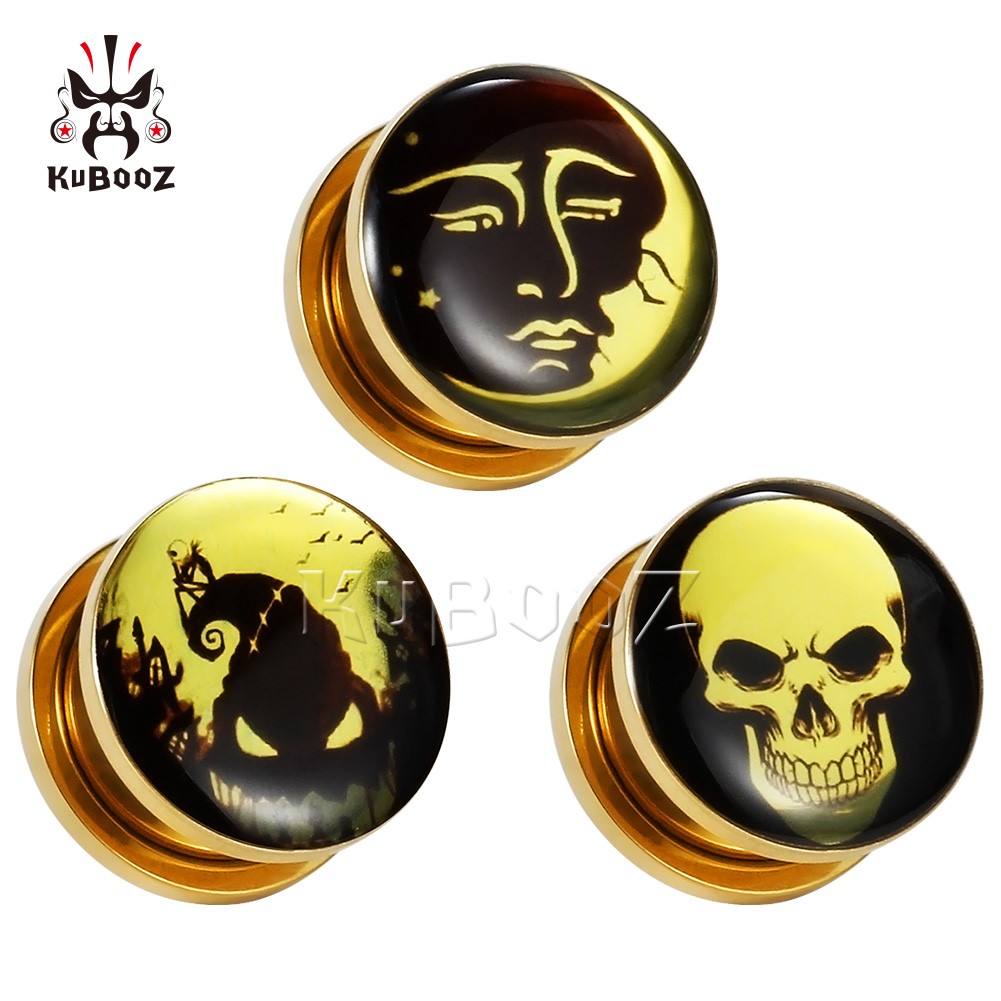 KUBOOZ Stainless Steel Golden Sun Moon Skull Jack Ear Plugs Tunnels Earring Gauges Body Jewelry Stretchers Piercing Expanders Wholesale 6mm to 25mm 60PCS
KUBOOZ Stainless Steel Golden Sun Moon Skull Jack Ear Plugs Tunnels Earring Gauges Body Jewelry Stretchers Piercing Expanders Wholesale 6mm to 25mm 60PCS