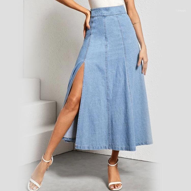 Skirts Sexy Jeans Skirt High Waist Hem Split Pleated Denim Long Casual Female Big Jean Women Clothing TA0021, No1 
Skirts Sexy Jeans Skirt High Waist Hem Split Pleated Denim Long Casual Female Big Jean Women Clothing TA0021, No1
