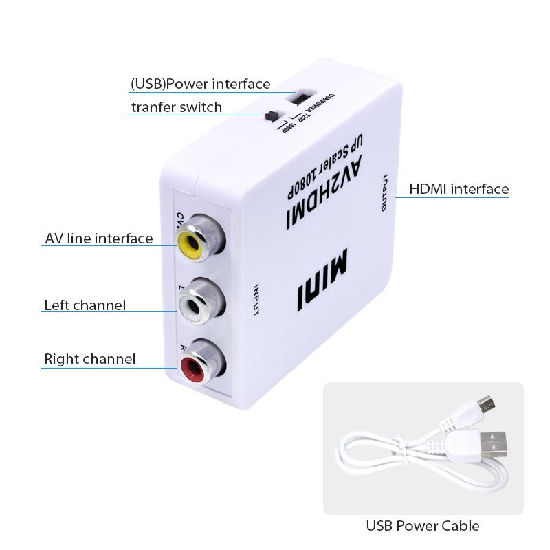 AV2HDMI 1080P HDTV Video Scaler Adapter HDMI2AV mini Connectors Converter box CVBSL/R RCA TO HDMI For Xbox 360 PS3 PC360 Support NTSC PAL With retail 