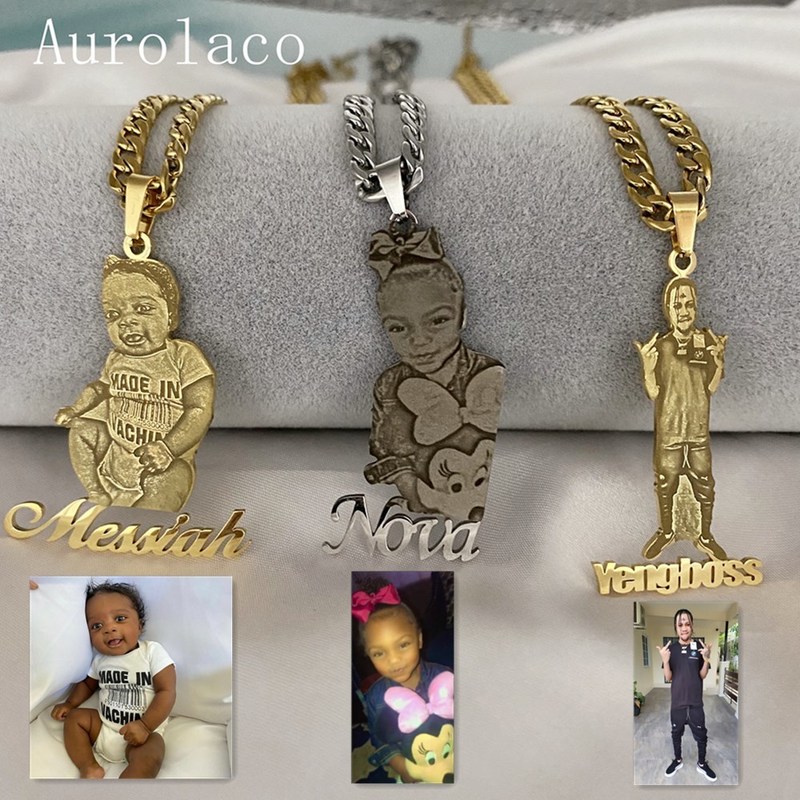 Aurolaco Po Picture Nameplate Pendant Necklace Kids Custom Memory Jewelry for Family Gifts Collar 220718