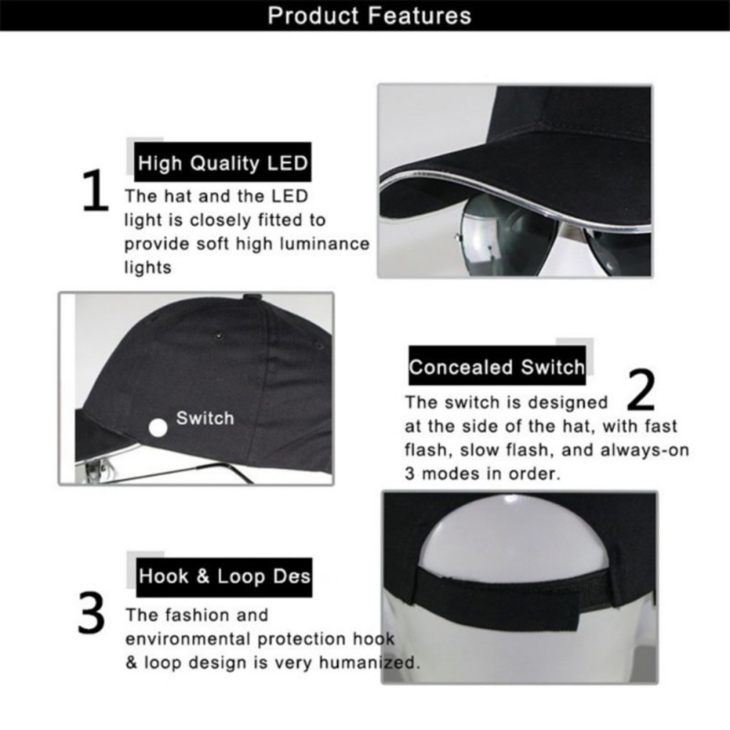 Fashion LED Light Up Baseball Hat Glow In Dark Party Cap