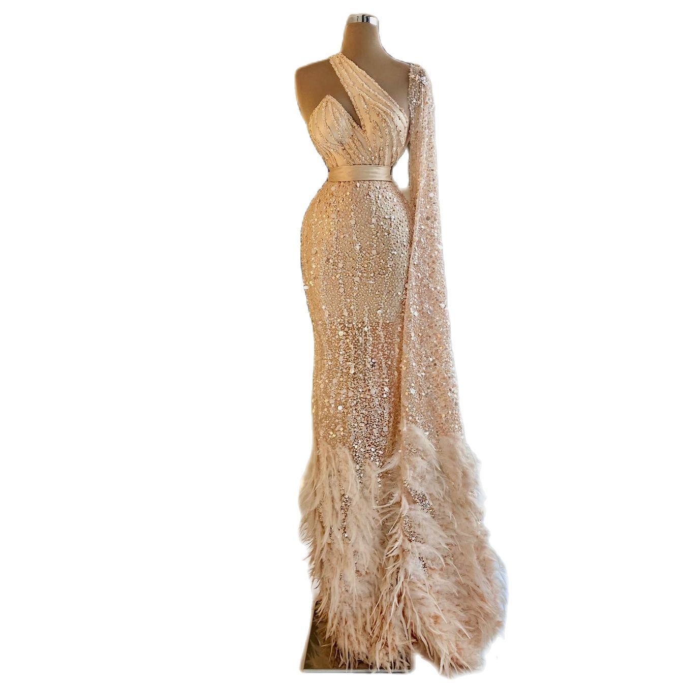 Luxury Elegant Mermaid Prom Dresses One Shoulder Sequins Shiny Feathers Women Evening Party Gowns Plus Size Custom Made