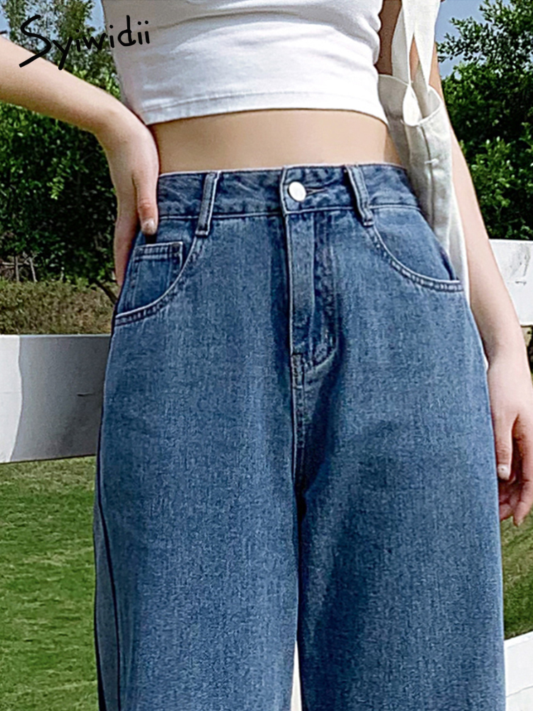 Syiwidii Side Stripe Jeans for Women High Waisted Y2k Fashion Vintage Streetwear Hit Color Blue Denim Cargo Pants Female 220815