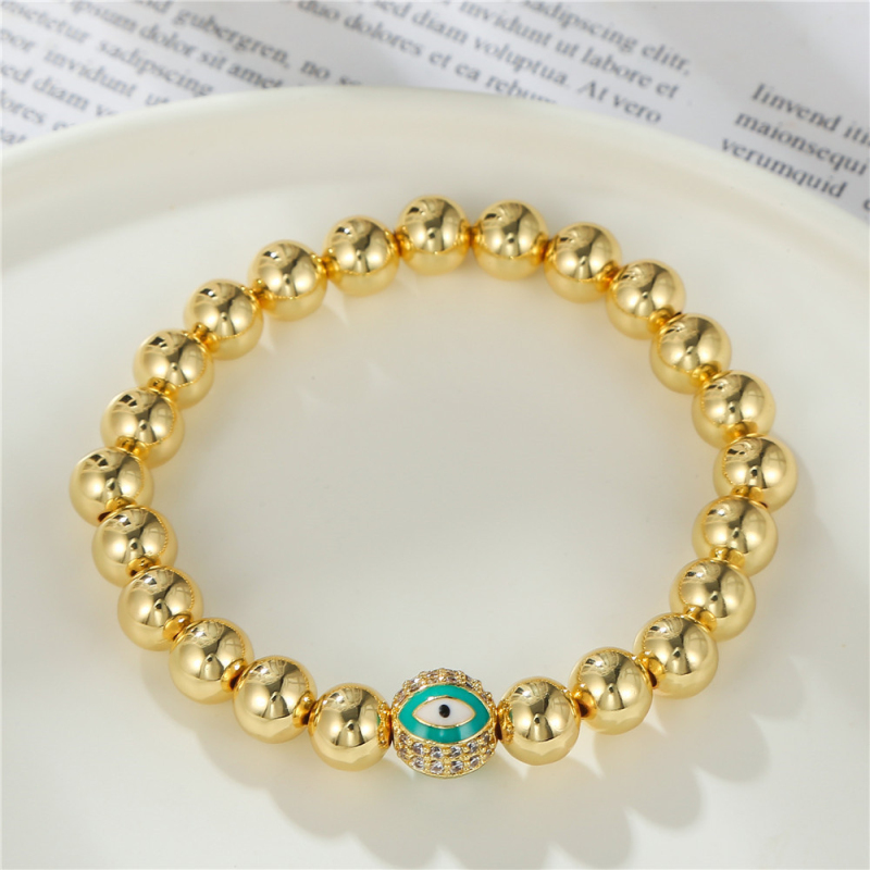 New Popular Copper Beads Strands Bracelet Micro Pave Evil Eye Bracelets