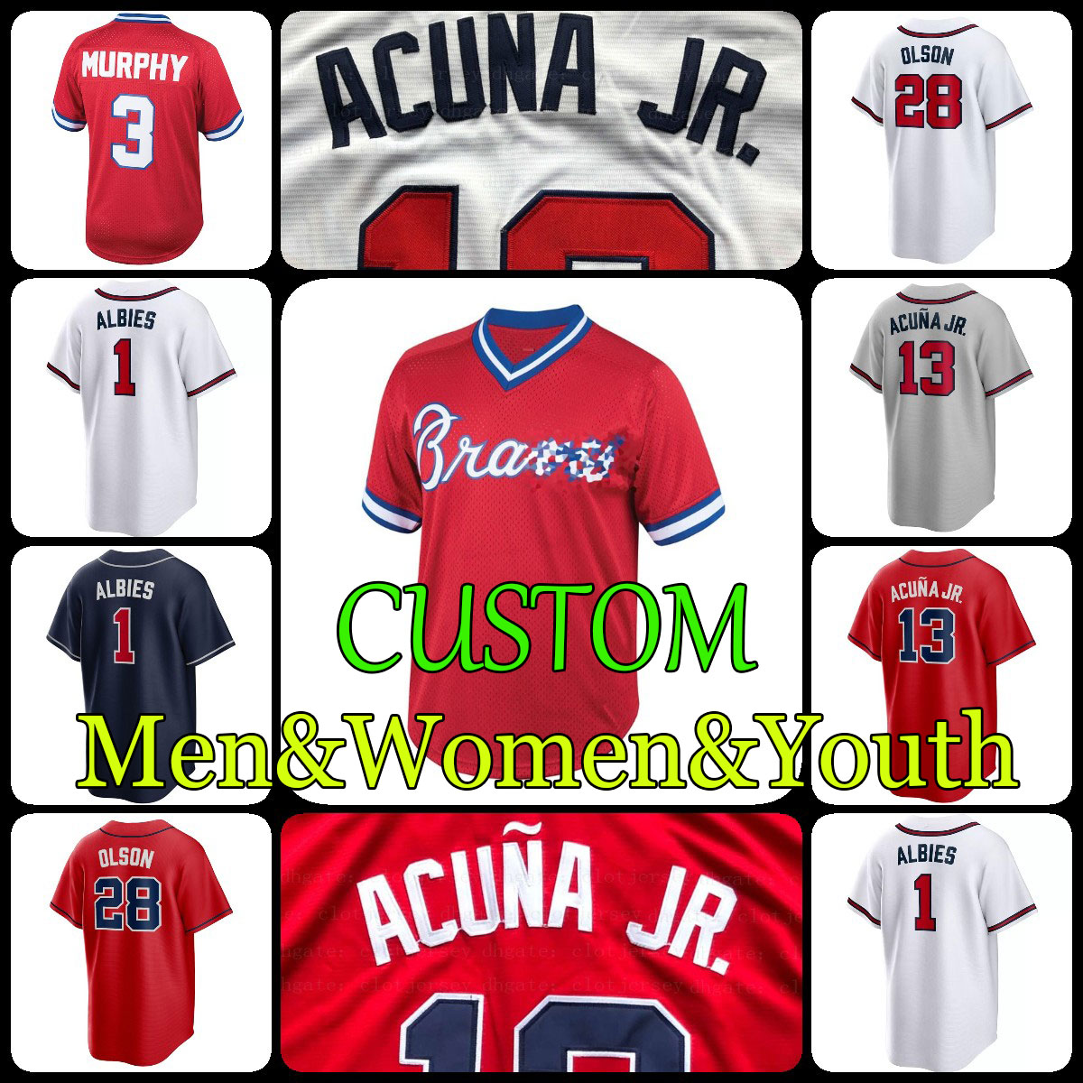 Custom Braves Baseball Jersey Ronald Acuna Jr. Dansby Swanson Matt Olson Ozzie Albies Austin Riley Travis d'Arnaud Dale Murphy Arcia Adam Duvall Max Fried retro Women, As shown
Custom Braves Baseball Jersey Ronald Acuna Jr. Dansby Swanson Matt Olson Ozzie Albies Austin Riley Travis d'Arnaud Dale Murphy Arcia Adam Duvall Max Fried retro Women, As shown