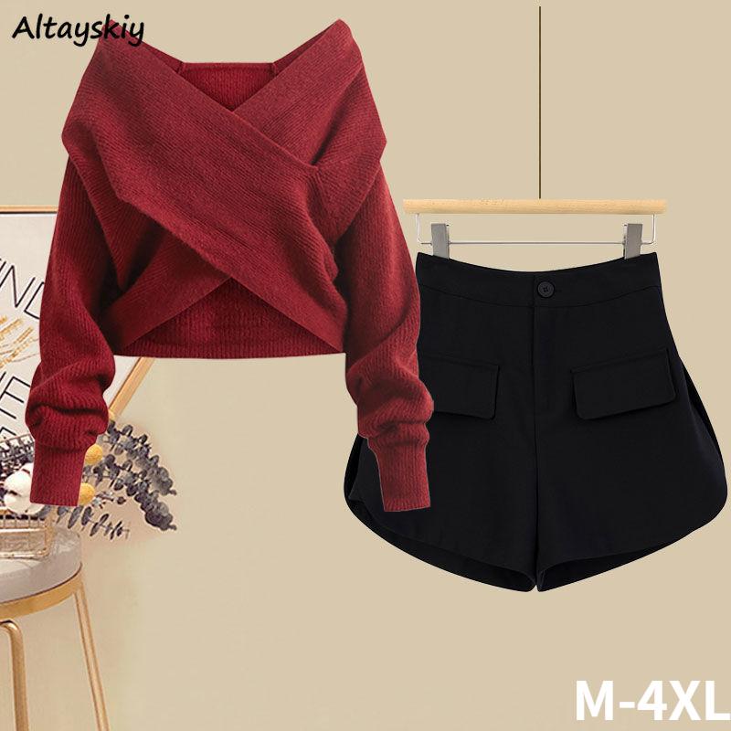 Women's Tracksuits Short Sets Women Solid V-neck Criss-cross Crop Sweater High Waist Bottoms All-match Vintage Elegant Leisure Female Cozy U, Black shorts
Women's Tracksuits Short Sets Women Solid V-neck Criss-cross Crop Sweater High Waist Bottoms All-match Vintage Elegant Leisure Female Cozy U, Black shorts