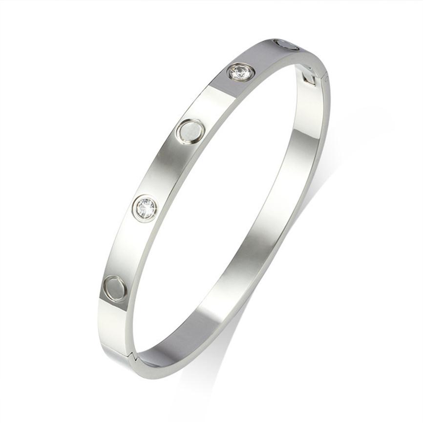 

Clasp Style Stone Love Bracelets & Bangles for Women Men 316L Titanium Steel Cubic Zirconia Jewelry 16cm 17cm 18cm 19cm Brand Jewe231m