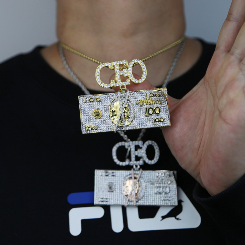 iced bling CEO Letter with us dollar casy pendant paved full cz fit cuban chain necklace for men women boy party punk styles jewelry plated gold silve