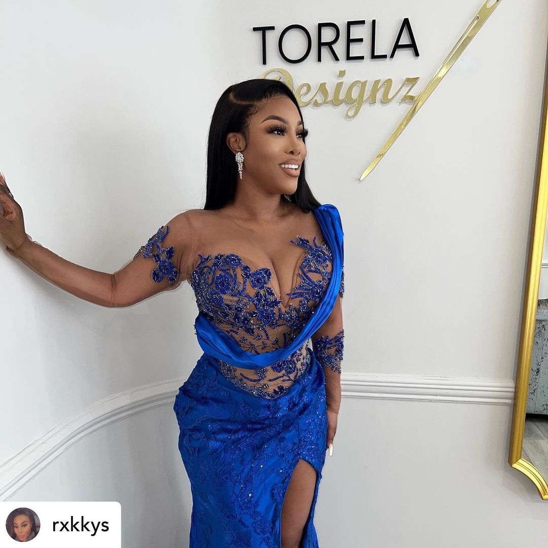 2022 Plus Size Arabic Aso Ebi Royal Blue Mermaid Prom Dresses Lace Beaded Evening Formal Party Second Reception Birthday Engagement Bridesmaid Gowns D