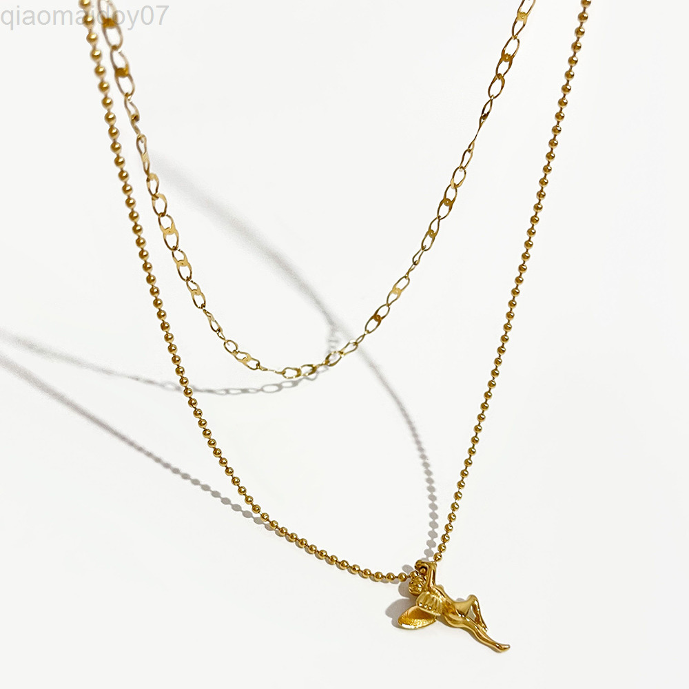 Peri'sbox Creative Stainless Steel Angel Pendant Necklaces Double Layered Chokers For Women Statement Jewelry Waterproof L220812
Peri'sbox Creative Stainless Steel Angel Pendant Necklaces Double Layered Chokers For Women Statement Jewelry Waterproof L220812