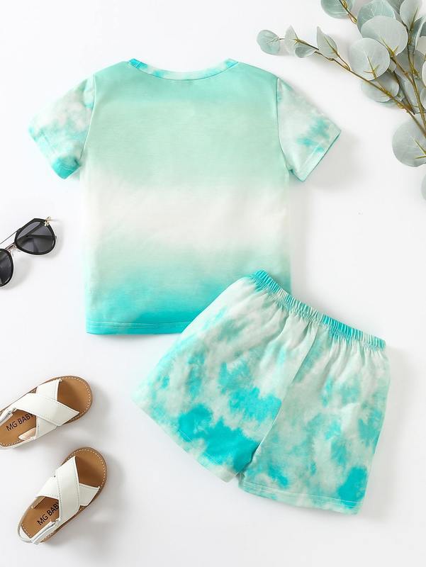 Toddler Girls Tie Dye Letter Graphic Tee & Shorts SHE
