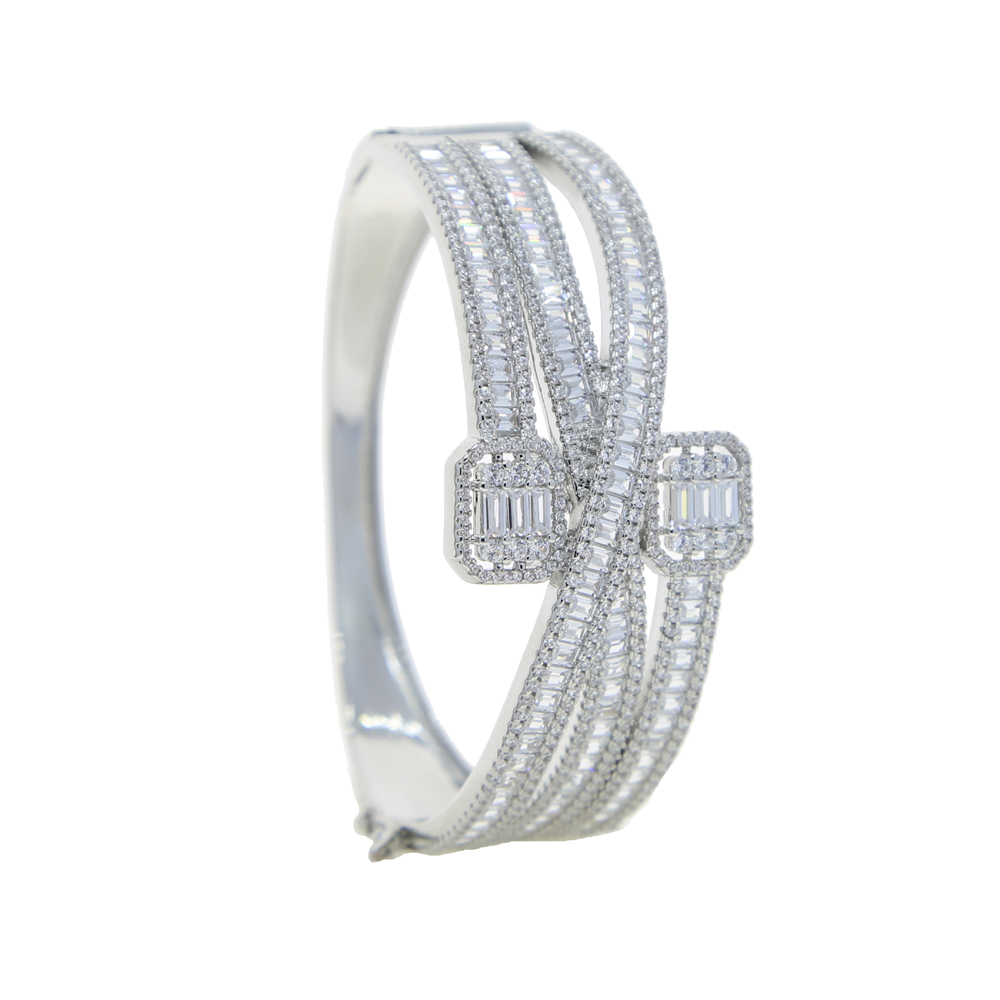 Iced Out Sparking Baguette CZ Cubic Zirconia Bracelet Gold Sier Color Fashion Multi Layered Band Bracelets Bangles Jewelry