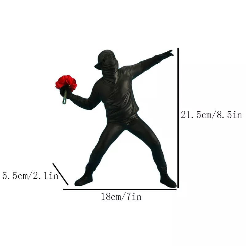 VILEAD Resin Flower Thrower Figurines Banksy Sculpture Modern Art Statue Office Living Room Home Decoration for Interior Desktop