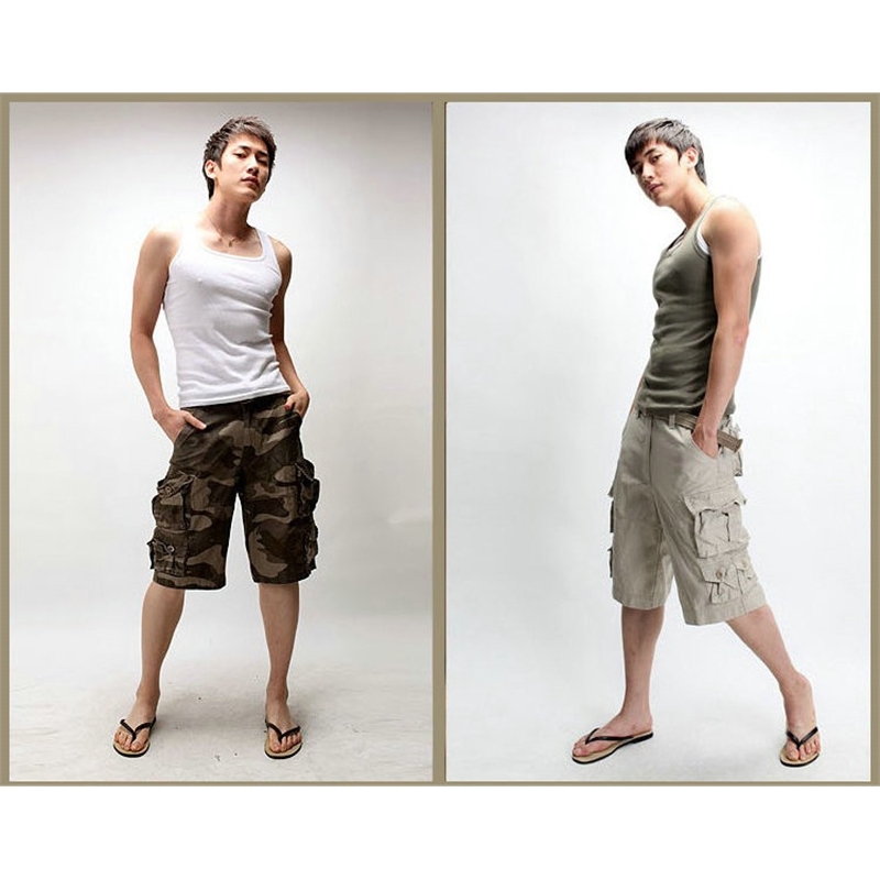 Summer Multi pocket Camouflage Mens Shorts Casual Loose Camo Knee length Cargo With Belt S 3XL 220706